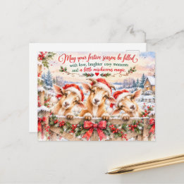 Drie ondeugende kerstgeiten – Festieve aquarel Feestdagenkaart