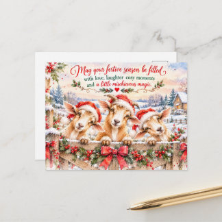 Drie ondeugende kerstgeiten – Festieve aquarel Feestdagenkaart
