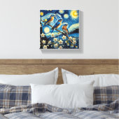 Drie Oosterse Blauwvogels Van Gogh Art Canvas Afdruk (Insitu (Slaapkamer))