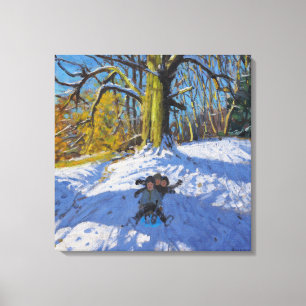 Drie op een slee Allestree Park Derby.2014 Canvas Afdruk
