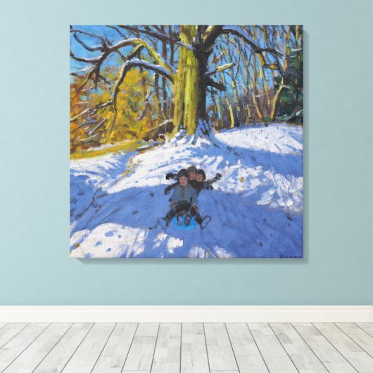 Drie op een slee Allestree Park Derby.2014 Canvas Afdruk (Insitu (Houten vloer))