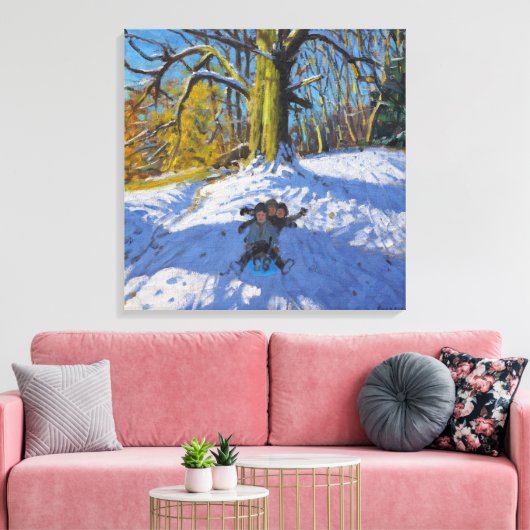 Drie op een slee Allestree Park Derby.2014 Canvas Afdruk (Insitu (Woonkamer))