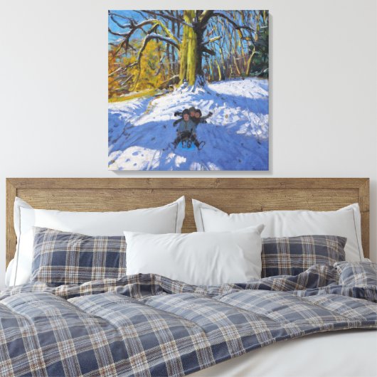 Drie op een slee Allestree Park Derby.2014 Canvas Afdruk (Insitu (Slaapkamer))