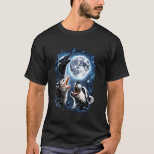 Drie Opossum Raccoon Skunk Moon Howling Funny Ani T-shirt