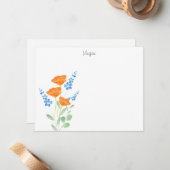 Drie oppies Waterverf Bouquet Note Card Notitiekaartje (Voorkant / Achterkant in situ)