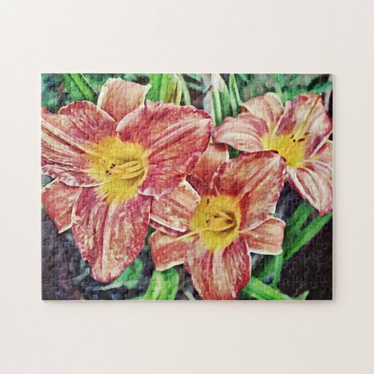 Drie Oranje Lily Flowers Art Puzzle Legpuzzel (Horizontaal)
