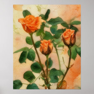 Drie Oranje Rozen Floral Art Poster