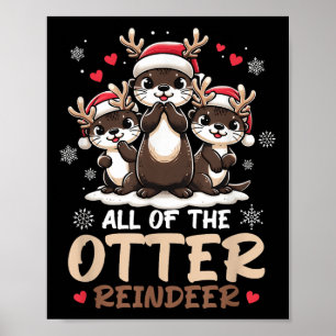 Drie Otter Rendier Kerstman Hoed Hert Prettig Kers Poster