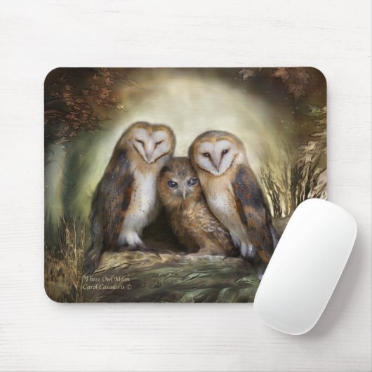 Drie Owl Moon Mousepad Muismat (Met muis)