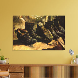 Drie paar schoenen door Vincent van Gogh Canvas Afdruk