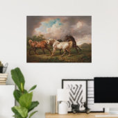 Drie paarden in een Stormy Landscape Poster (Thuiskantoor)