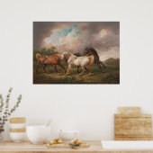 Drie paarden in een Stormy Landscape Poster (Keuken)