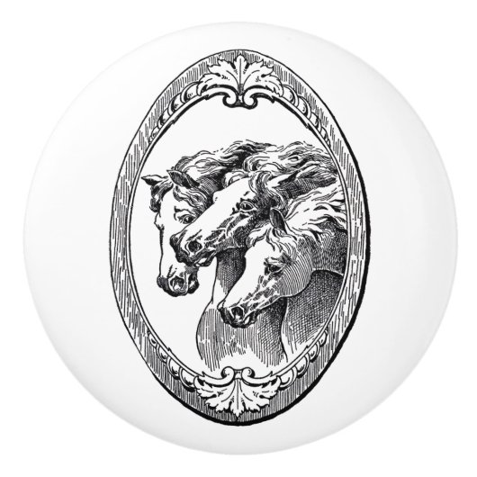 Drie paarden  kunst keramische knop (Voorkant)