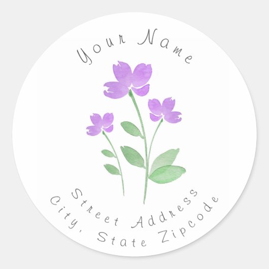 Drie Paarse Waterverf bloemen labels (Voorkant)