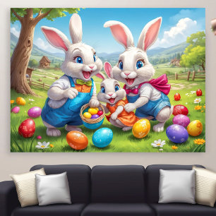 Drie Paashaasjes Kleurrijke Lente Eierjacht Poster