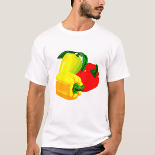 Drie paprika's, rood geel, groen t-shirt