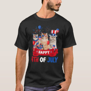 Drie Perzische Kat Gelukkig 4 Juli Ballon Onafhank T-shirt