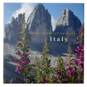 Drie pieken in de wilde bloemen van Lavaredo Itali Tegeltje