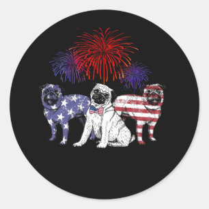 Drie Pitbull met Amerikaanse vlag Ronde Sticker