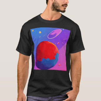 Drie planeten in een blauw en Paars T-shirt