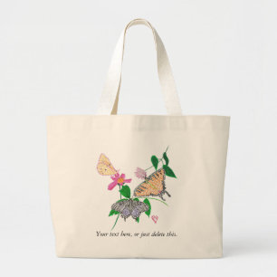 Drie pointillisme vlinders Jouw tekst Canvas tasse Grote Tote Bag