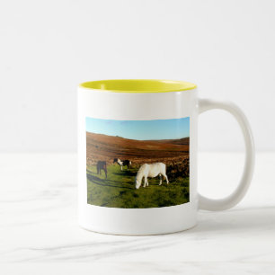 Drie pony's op Dartmoor Tweekleurige Koffiemok
