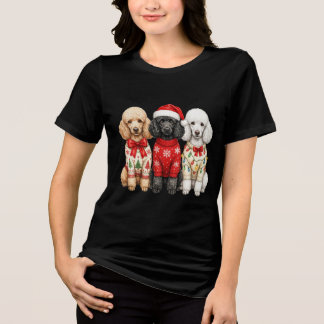 Drie Poodle Kersthonden Vakantie Tri-Blend Shirt