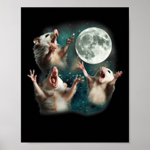 Drie Possum Maan _ 3 Opossum Grappig Vreemd Vervlo Poster
