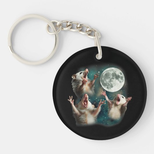 Drie Possum Moon 3Opossum Grappig Rare Geweest Mem Sleutelhanger (Voorkant)