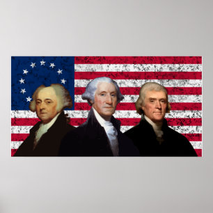 Drie Presidenten en de Amerikaanse vlag Poster