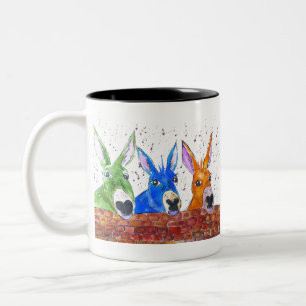 Drie Quirky Colorful Donkeys Tweekleurige Koffiemok