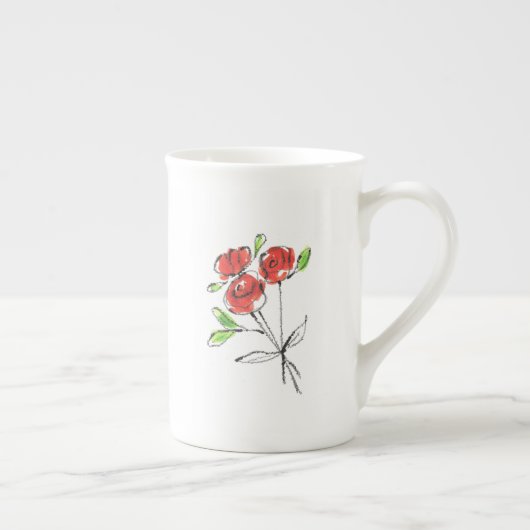 Drie Red Roses Bouquet | Bone China Mok (Rechts)