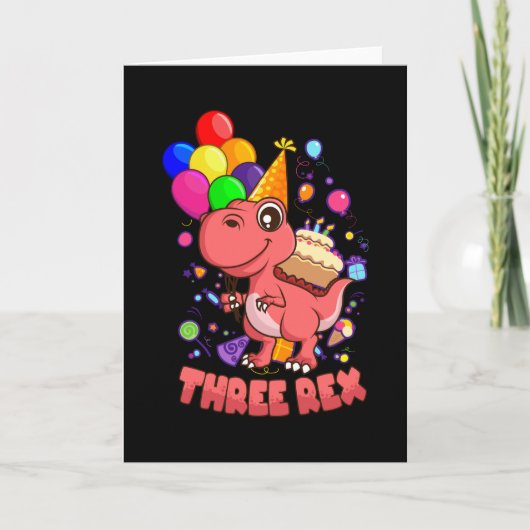 DRIE REX 3 jaar oud meisje Dino Kaart (Voorkant)