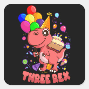 DRIE REX 3 jaar oud meisje Dino Vierkante Sticker