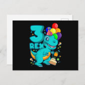 DRIE REX 3 Jaar Oude 3e Verjaardag Jongen Dino Briefkaart (Voorkant / Achterkant)