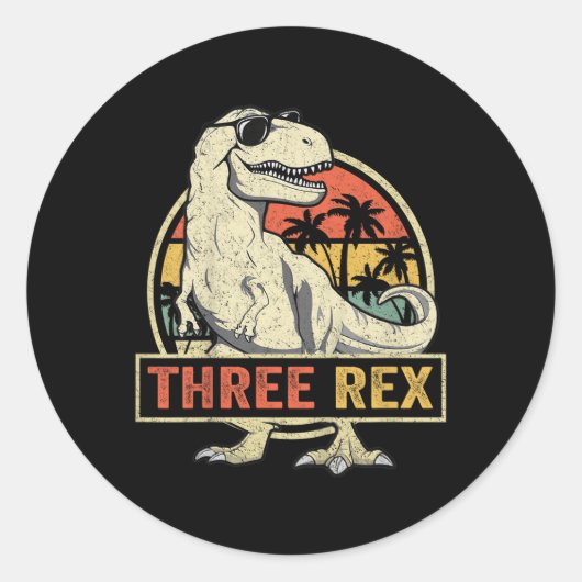Drie Rex 3rd Birthday Shirt Dinosaur 3 jaar Ronde Sticker (Voorkant)