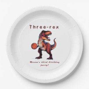 Drie-Rex basketbal Dino verjaardag Papieren Bordje