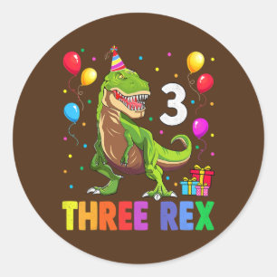 Drie Rex Birthday drie jaar oude Dinosaur 3rd T Tr Ronde Sticker