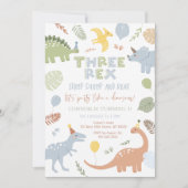 Drie Rex Blue Boy Dinosaurus Verjaardag Kaart (Voorkant)