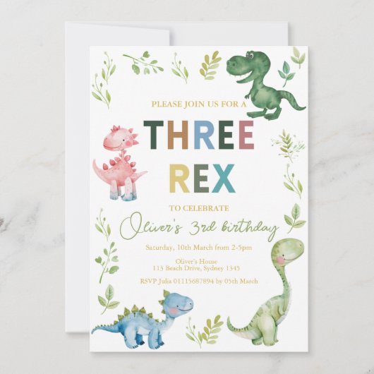 Drie Rex derde verjaardagsfeest Kaart (Voorkant)