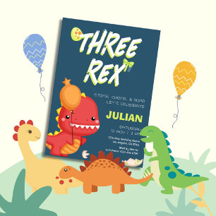 DRIE REX Dino Kids Verjaardag Kaart