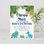 Drie Rex Dino Verjaardagsfeestje Kaart (Staand voorkant)