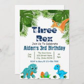 Drie Rex Dino Verjaardagsfeestje Kaart (Voorkant / Achterkant)
