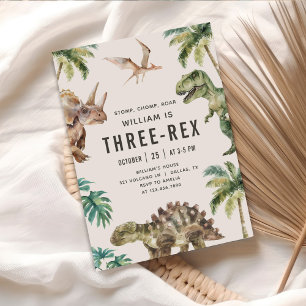 Drie Rex Dinosaur 3de Verjaardagsfeestje Kaart