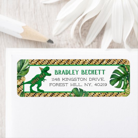 Drie-Rex Dinosaur 3rd Birthday Etiket (Insitu)