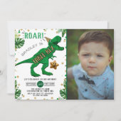 Drie-Rex Dinosaur 3rd Birthday Foto Kaart (Voorkant)