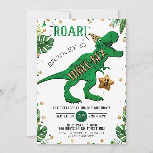 Drie-Rex Dinosaur 3rd Birthday Kaart (Voorkant)