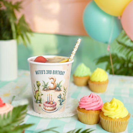 Drie-Rex Dinosaur 3rd Birthday Papieren Bekers