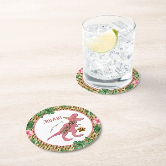 Drie-Rex Dinosaur 3rd Birthday Ronde Kartonnen Onderzetter (Insitu)