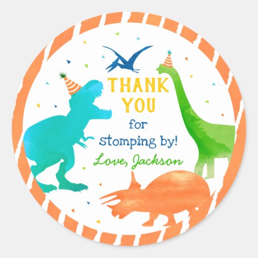 Drie Rex Dinosaur Birthday Dank u Stickers (Voorkant)